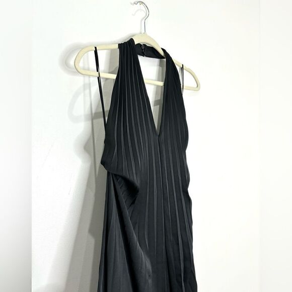 NEW $695 A.L.C. Rio pleated satin halterneck jumpsuit - Picture 8 of 11